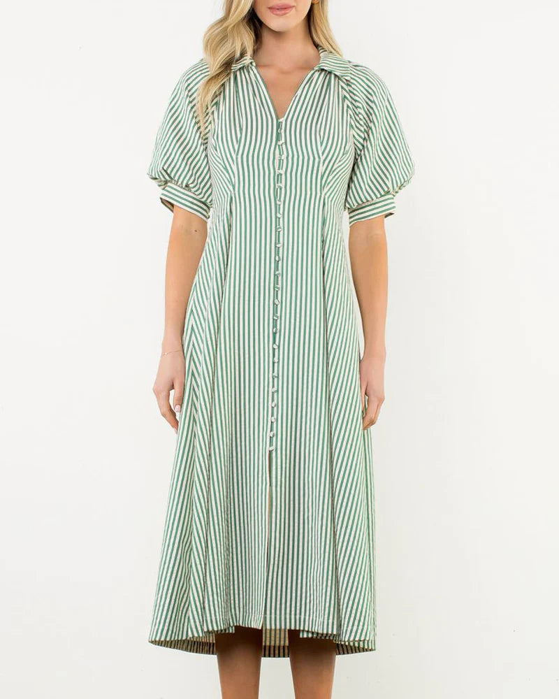 Green Pin Striped Dress