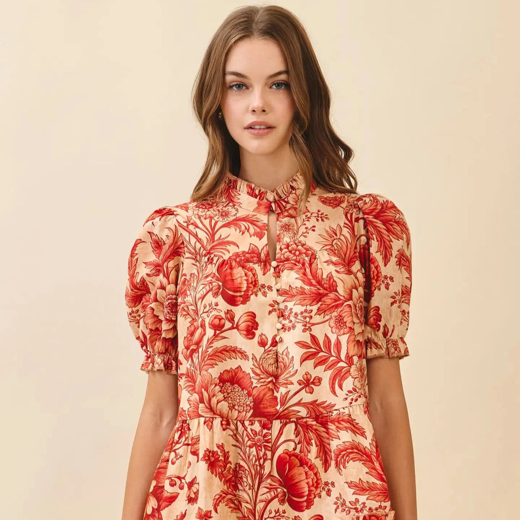 Ruffle Mocked Necked Mini Dress